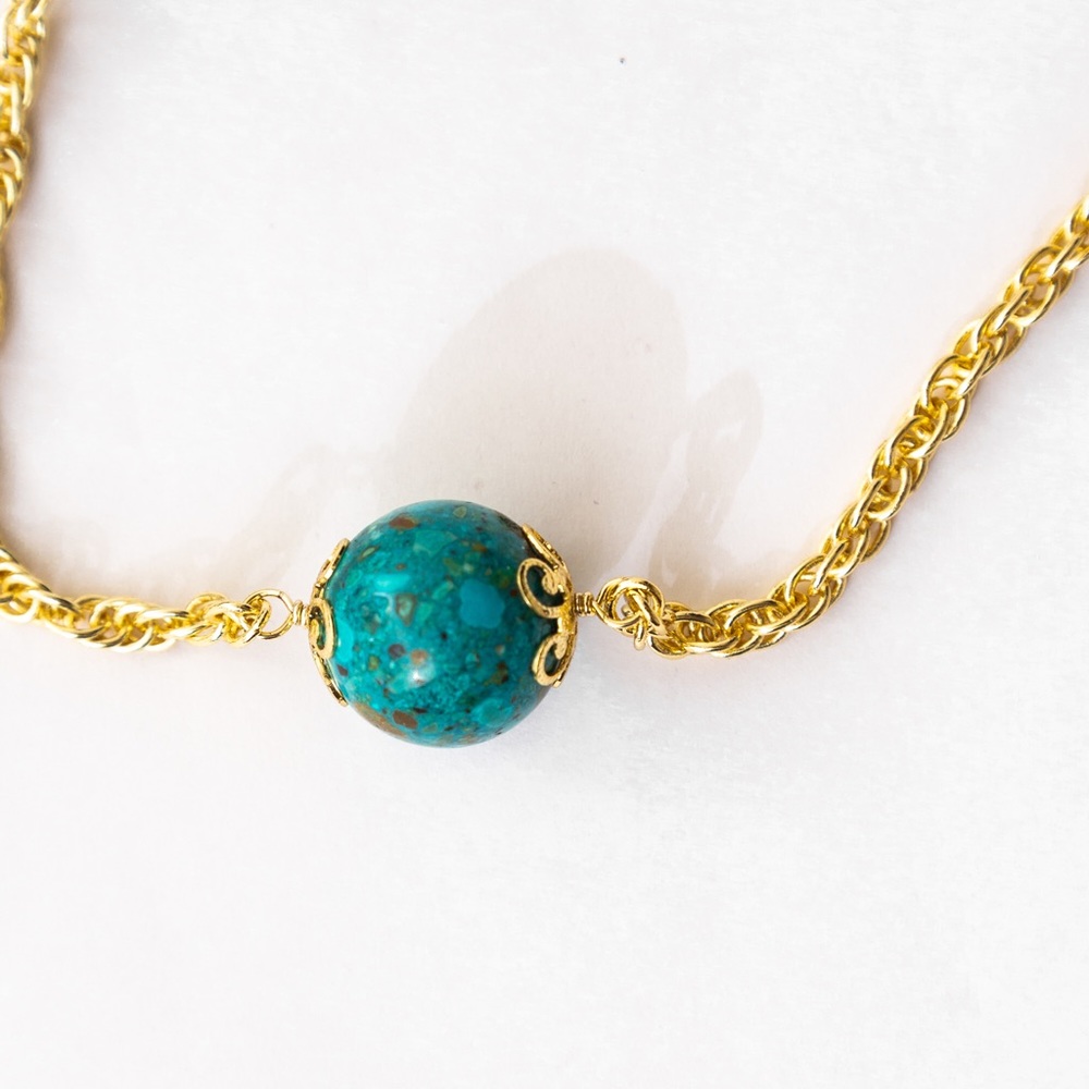 JTV gold tone longer style necklace with turquoise balls approx 29.5” length - Picture 6 of 16